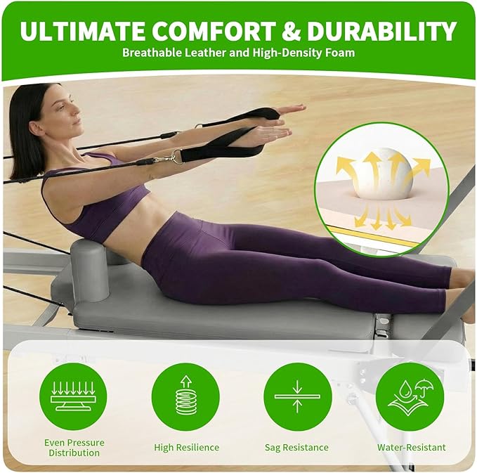 Pilates Reformer, Pilates Equipment with 3 Height Adjustable Levels, Foldable Pilates Machine with Jump Board/Springs/Cords, Studio Grade Workout Equipment, Pilates Board for Gym Workout and Home Use