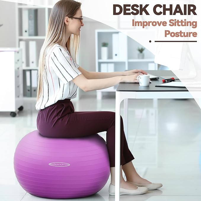 Fitvids Exercise Ball for Fitness, Yoga, Pilates with Quick Pump, Anti-Burst Slip Resistant Balance Ball