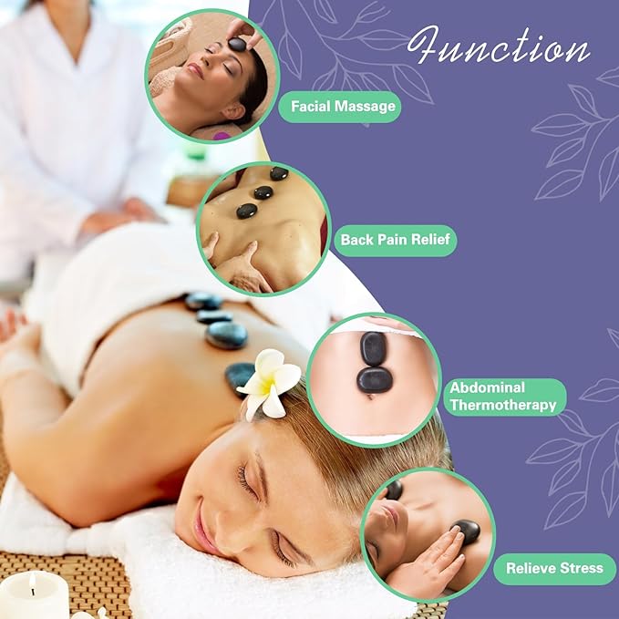 AICNLY 10 Pcs Basalt Hot Stones Massage Set with Temperature Adjustment-Hot Stones Massage with Warmer Kit, Professional Massage Tool for Spa-Lymphatic Drainage, Relieve Tension and Muscle Pain