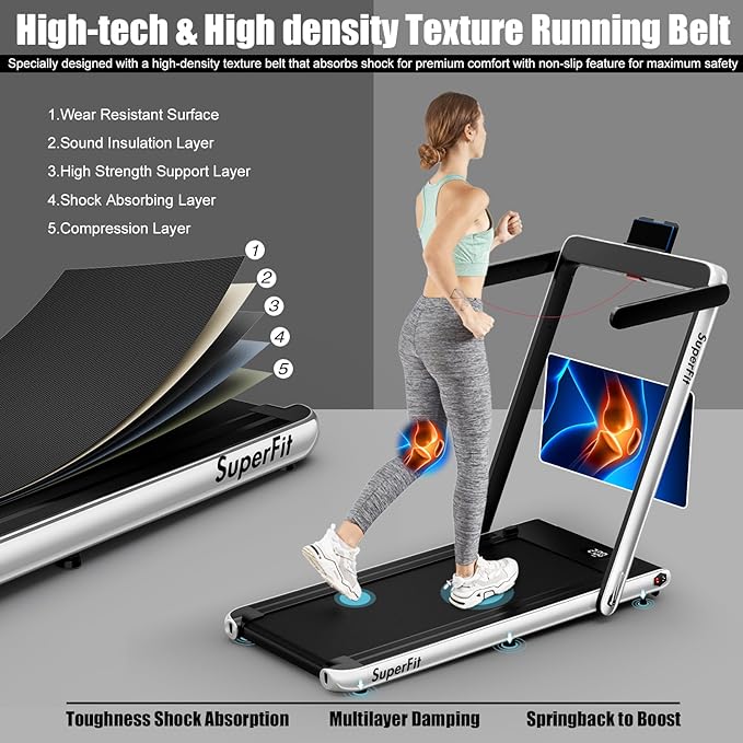 Goplus 2 in 1 Folding Treadmill, 2.25HP Superfit Under Desk Electric Treadmill, Installation-Free with Remote Control, APP Control and LED Display, Walking Jogging for Home Office