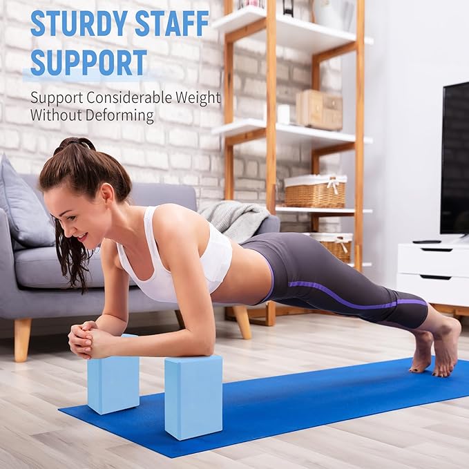 Yoga Blocks 2 Pack 9x6x3 Inches, Sturdy Foam Yoga Block, Premium EVA, Non Slip High Density for Pilates Meditation, Stretching and Toning