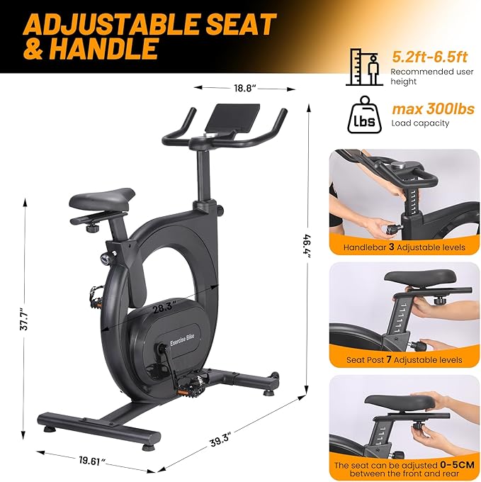 GarveeLife Stationary Bikes for Home, Electromagnetic Control Exercise Bike, Indoor Cycling Bike with Shuttle Smart Knob, Magnetic Resistance/Brake Pad, Low Noise with App, Upgraded Version Seat