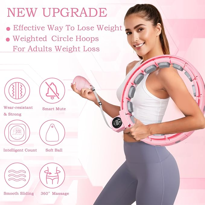 2025 New Silent Smart Weighted Fitness Circle, Weighted Circle for Adults Weight Loss,18 Detachable Links Waist 30"- 50", Exercise Circle for Women & Men