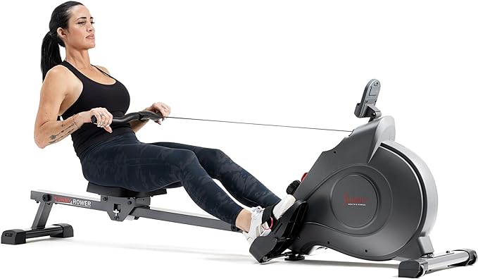Sunny Health & Fitness Magnetic Rowing Machine Rower with 8-Level Resistance, 53.4" Extended Slide Rail & Digital LCD Display - SF-RW5515