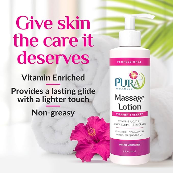 Vitamin Therapy 8 Fl oz Massage Lotion, Vitamin E, Professional, Massage Therapy, Deep Tissue, Unscented, Hypoallergenic, Natural Ingredients, Skin Hydrating, Moisturizing, Muscle Relief