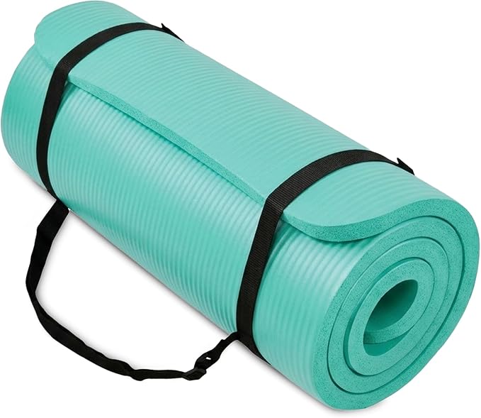 BalanceFrom 71x24 Inches Extra Thick Yoga Mat 1-Inch High-Density Foam – Roll-Up Exercise Pad with Double-Sided Non-Slip Surface and Carrying Strap for Pilates and Home Workouts, Multiple Colors