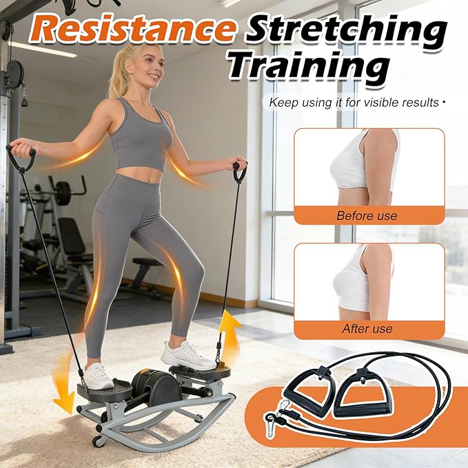 Lateral Rocking Fitness Stepper for Home Workout - Low Impact Side to Side Stepper Machine, Gentle on Knees and Joints, Portable Leg Glutes Abs Core Exerciser with LCD Monitor and Resistance Bands