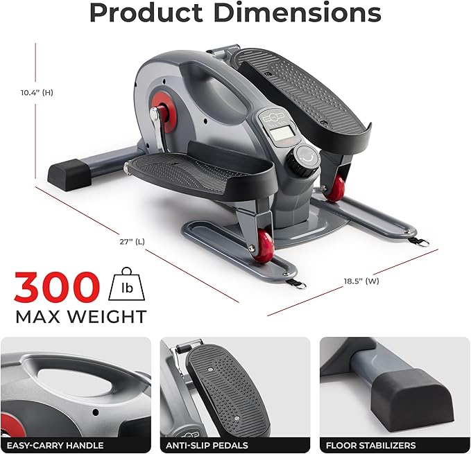 Sunny Health & Fitness Under Desk Elliptical Machine, Portable Sitting or Stand Peddler Exerciser for Seniors Home Office, SunnyFit App Access via Bluetooth with Optional Handlebar or Resistance Band