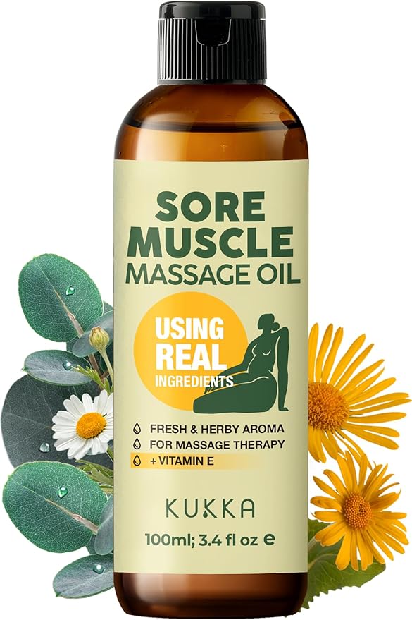 Kukka Sore Muscle Massage Oil for Professional Massages - 3.4 Fl Oz - Made with Eucalyptus & Roman Chamomile, Relaxing Body & Face Oil for Sore Muscles, Spa & Yoga, Fast-Absorbing