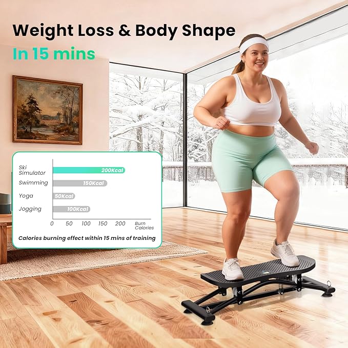 Balance Board with Resistance Bands, 300LBS Ski Balancing Machine Exercise Equipment LCD Monitor for Cardio, Home Ski Simulator Trainer for Full Body Workout