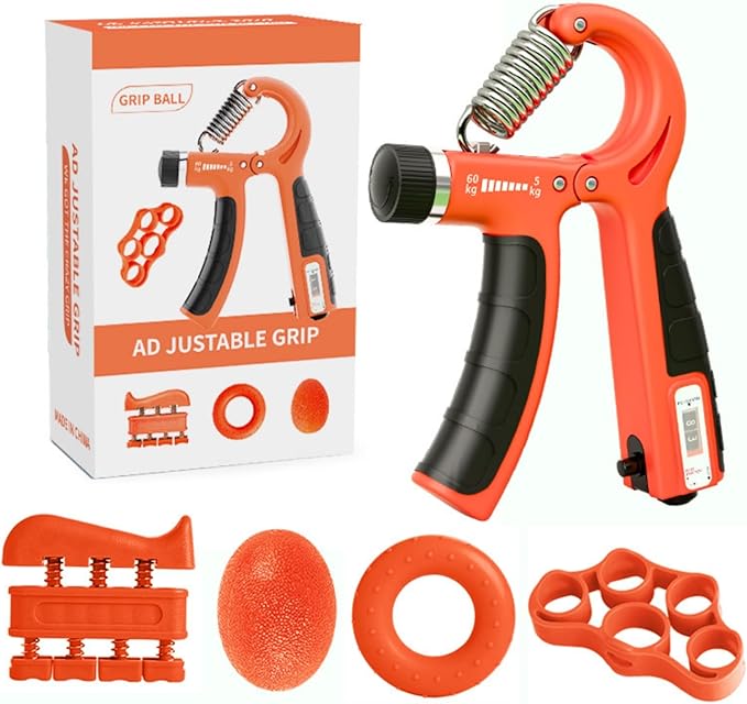 5-in-1 Adjustable Grip Strength Trainer Set, 5-60kg Resistance Hand Gripper + Finger Exerciser + Grip Ball, Hand Strength Training Equipment for Fitness/Rehabilitation/Office Relaxation