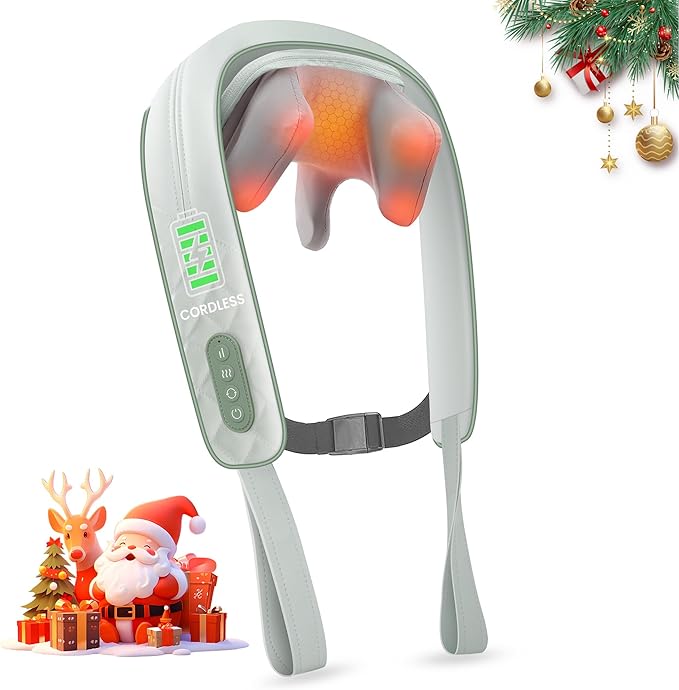 Snailax Cordless Shiatsu Neck Massager with Heat, 4D Kneading Back Shoulder Massager Deep Tissue, Larger Massage & Heating Area, Gift for Mom Dad