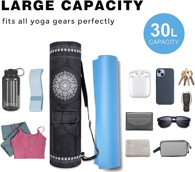 Yoga Mat Bag Full-Zipper Yoga Mat Carrier with Extra Wide Adjustable Strap 2 Multi-Functional Storage Cargo Pocket Stylish & Functional Yoga Bag Pilates Bag for Women & Men