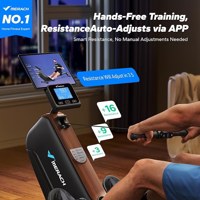 MERACH Rowing Machines for Home, Powerful Electromagnetic Row Machine with 51.2" Extended Rail, 16-Level Handle Resistance Adjustment Rower, 350 LBS Load Capacity, Ergonomic Comfort Seat, Easy Storage