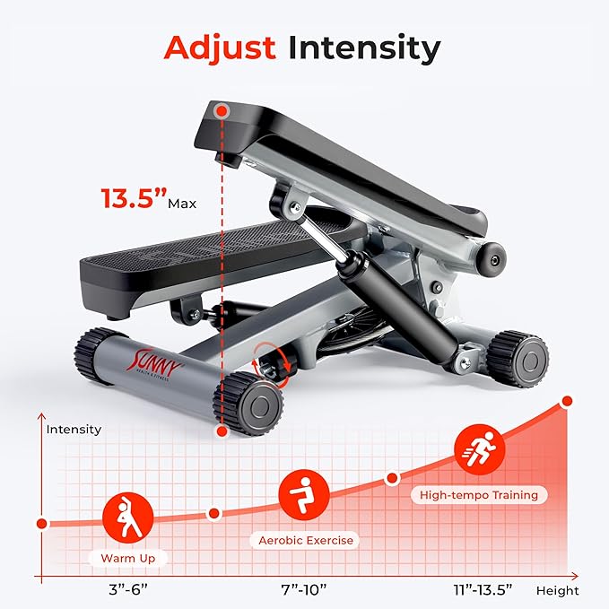 Sunny Health & Fitness Mini Steppers for Exercise at Home, Stair Step Workout Machine with Optional Resistance Bands, Full Body Cardio Equipment, Optional Free SunnyFit App Connection Smart Stepper