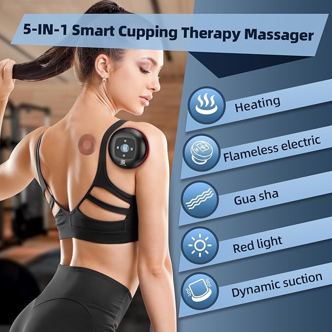 5-in-1 Cupping Kit for Massage Therapy, 12 Levels Smart Dynamic Cupping Set with Red Ligh-t Therapy&Heat Penetrates for Targeted Pain Relief, Knots, Aches, Muscle Soreness - 2Pcs(Red&Red)