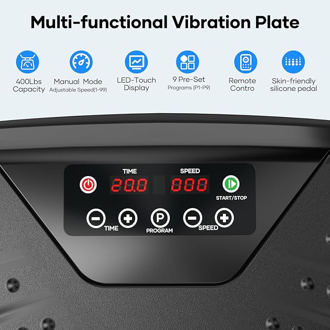 Vibration Plate Exercise Machine for Lymphatic Drainage Massage & Weight Loss, 400 lbs Capacity Vibration Platform Fitness for Whole Body Workout Shake Plate, Gym Fat Burner for Women and Men
