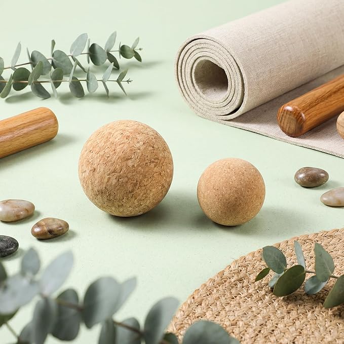 TrelaCo Cork Massage Balls Set of 2 for Fascia Release After Exercise Yoga Point Therapy Relax Muscles Relieve Stress Tools