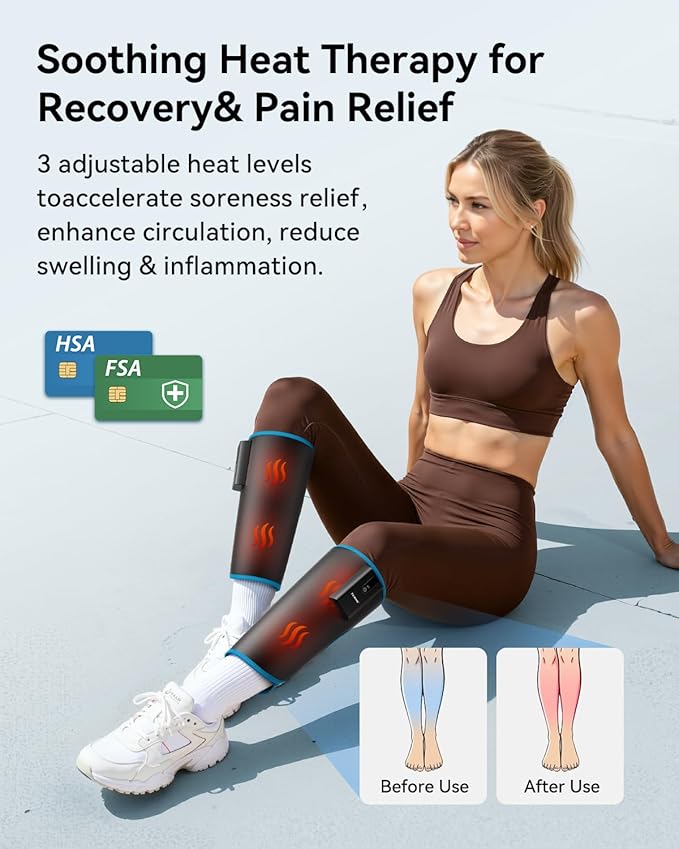 FIT KING Cordless Calf Massager with Heat & Compression – Rechargeable Leg Massager for Circulation, Edema, RLS & Pain Relief, 3 Heat Levels, 3 Modes & Intensities, Portable, Mom, Dad, Athlete Gift