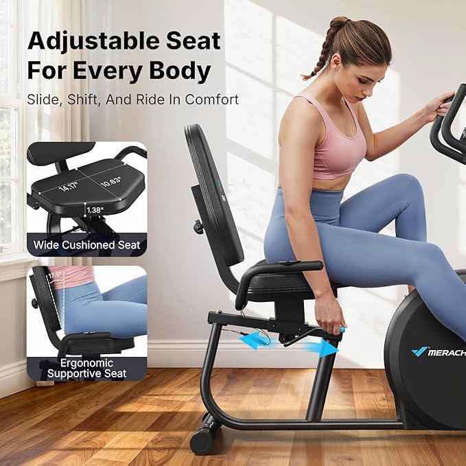 MERACH Recumbent Exercise Bikes for Home with Smart Bluetooth Equipment Exercise Bikes App,LCD,Heart Rate Handle Stationary Bikes for Home, Magnetic Recumbent Exercise Bike for Seniors Gym S08/S23