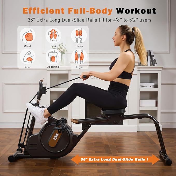 Rowing Machine for Home, 3 in 1 Magnetic Rower with 6-Level Height Adjustable, LCD Monitor & Phone Holder, APP Compatible, Folding Design, 350LBS Weight Capacity for Full-Body Workout