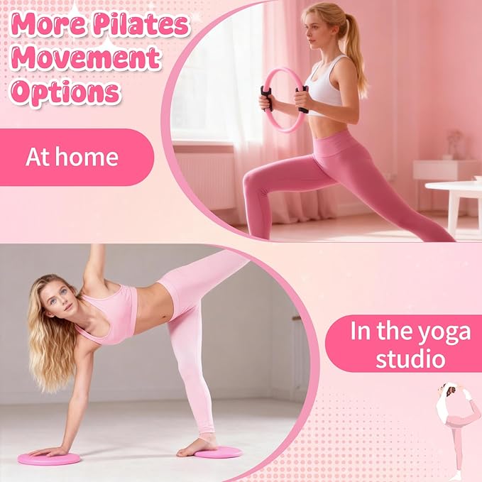 Pilates Equipment Kit for Home Workouts - 18pcs Set- 14'' Pilates Ring and Ball Set for Women, Pilates/Yoga Accessories Kit with Wrist Weights, Resistance Bands, Core Sliders, Yoga Strap, Socks, Bag