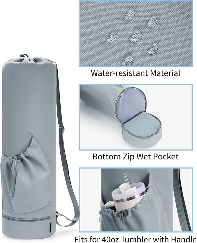 sportsnew Yoga Mat Bag with Water Bottle Pocket and Bottom Wet Pocket, Exercise Yoga Mat Carrier Multi-Functional Storage Bag, Patent pending