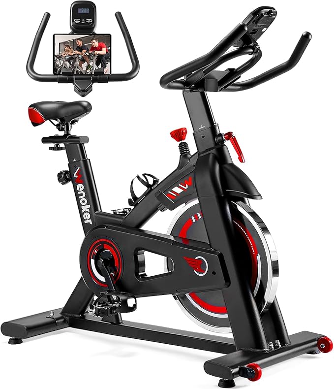 Exercise Bike, WENOKER Stationary Bike for Home, Indoor Bike with Silent Belt Drive, Heavy Flywheel, Comfortable Seat Cushion and Upgraded Digital Display
