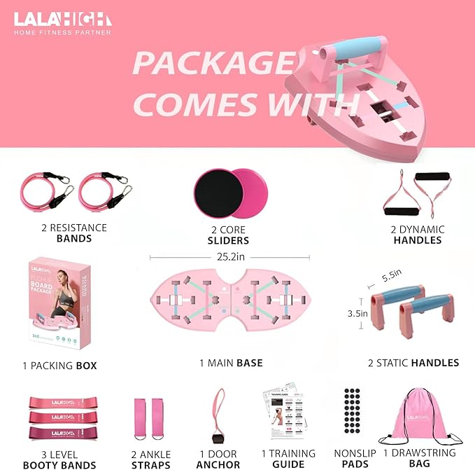 LALAHIGH Push Up Board,36 in 1 Home Gym Equipment with Ab Roller Wheel & Resistance Bands, Portable Foldable Workout Board for Full Body Strength Training Men Women,Gift for Boyfriend