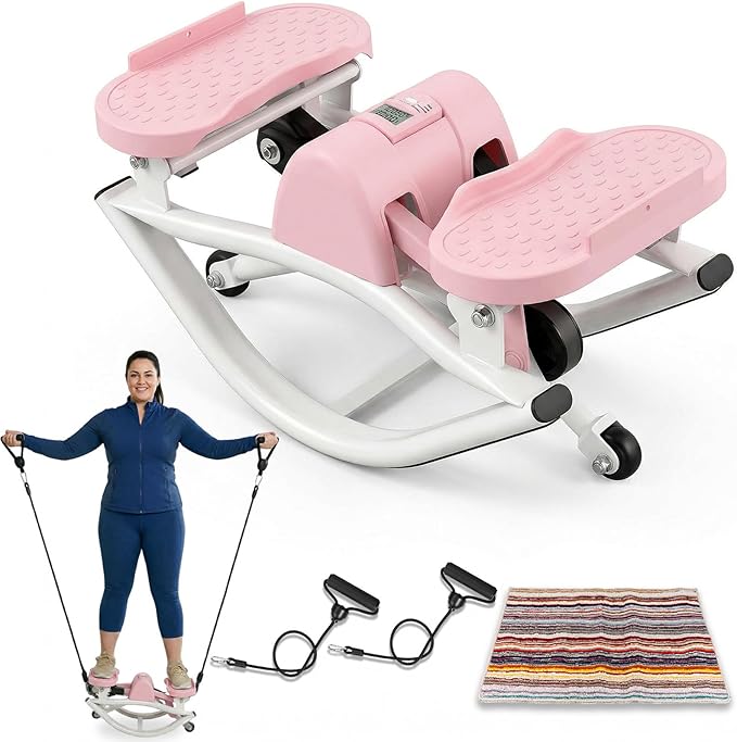 Rock Stepper for Exercise at Home, Rocking Stepper Side to Side with Resistance Bands & Digital Display, 300 LBS Capacity Full Body Workout Low-Impact Knee-Friendly Anti-Slip Side Stepper