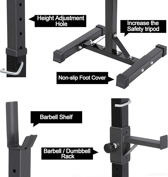 ANT MARCH Pair of Adjustable Height 45"-70" Professional Portable Dumbbell Racks Sturdy Steel Squat Rack Barbell Free Bench Press Stands Home Gym Load 660Lbs Dipping Station …
