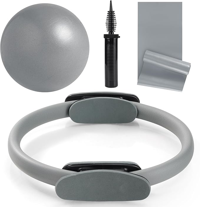 Tsikavo Pilates Ring, Pilates Ring Circle and Ball Set, 12 Inch Magic Circle Pilates Ring,9 Inch Small Exercise Ball,Resistance Bands Set, Home Pilates Equipment for Women