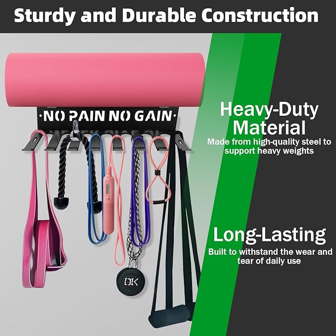 Home Gym Accessories Organization Storage Rack Equipment For Home 8 Hook Wall Hanger Display Gear Barbells Resistance Bands Jump Ropes Lifting Belt Hanger Accessories Hardware Included