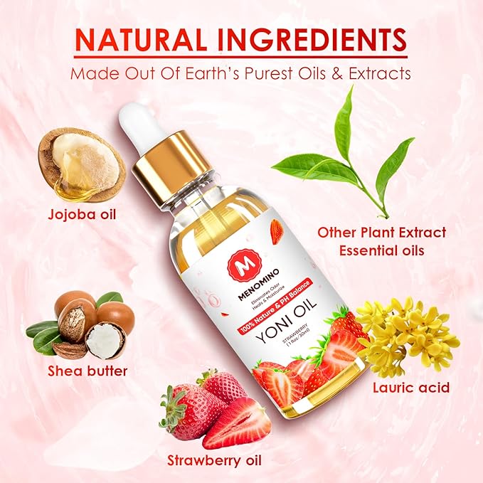 2 Pack Yoni Oil for Women - Organic Strawberry Feminine Oil, Feminine Deodorant - pH Balance - Eliminates Odor - Vaginal Moisturizer, 100% Natural Yoni Essential Oil, 1 fl oz/pc