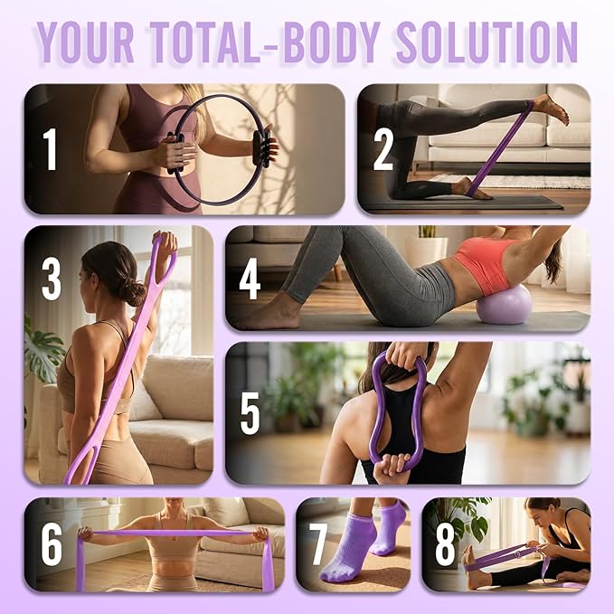 Pilates Ring Kit for Women, Pilates Equipment – 14.5" Home Magic Circle Workout with Pilates Ball, Resistance Bands, Better me Pilates Essentials Starter Set for Beginners Toning Shape Full Body