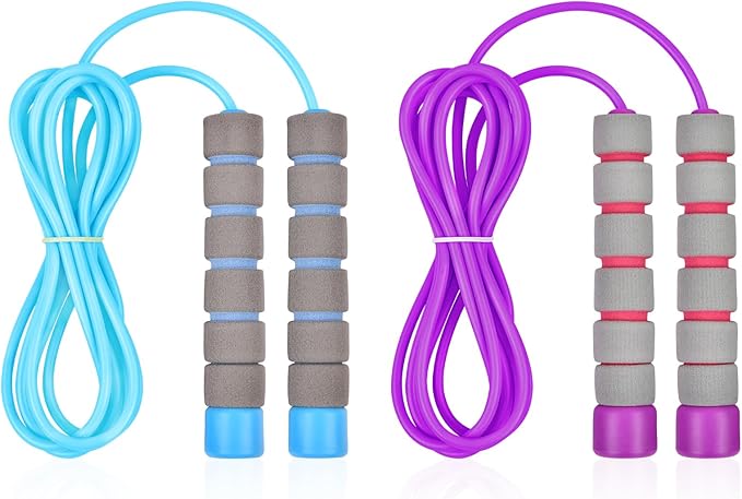 Flintronic Skipping Ropes for Children, 2 Pack Adjustable Jumping Rope for Kids, 2.6m Skipping Rope with Skin-Friendly Foam Handles, Soft Jump Rope for Girls Boys Exercise Workout Outdoor