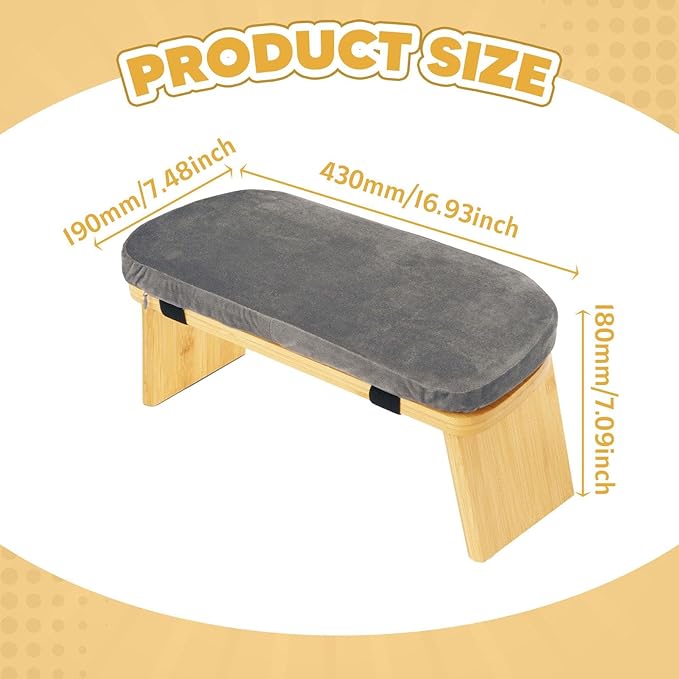 Meditation Bench, Kneeling Stool Chair with Soft Cushion for Extended Practice Folding Wood Prayer Bench, Prayer Stool, Gray