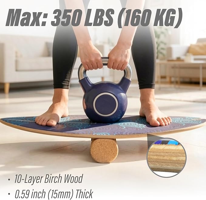 2026 NEW｜29" Surf Balance Board for Kids & Adults｜MAX. 350lbs Balance Boards with Cork Roller & Half Ball｜0.6" Wobble Board Trainer from Beginner to Advanced｜Wooden Slack Board