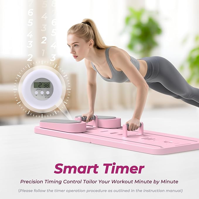 Multifunctional Pilates Board, Pilates Reformer Sets 7-in-1 Foldable Pilates Reformer Machine for Home Workout with Timer, Phone Holder, Push-up Bar, Ab Board, 330LBS Capacity Portable Set