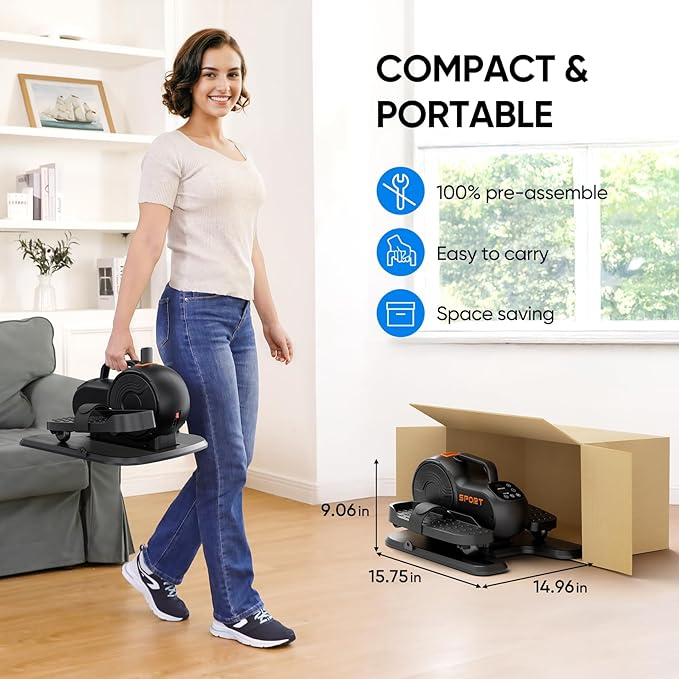 Under Desk Elliptical Machine, 3-in-1 THERUN Electric Leg Exerciser for Seniors, Fully Assembled Portable Seated Pedal Exerciser w/Remote Control, 16-Level Speeds & Resistance