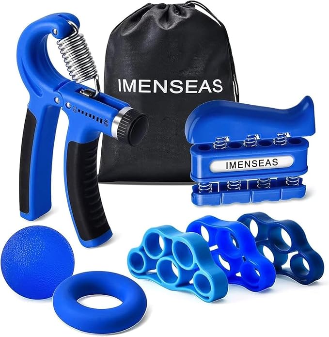 Grip Strength Trainer 7 Pack Adjustable, Finger Stretcher Resistance Extensor Bands, Finger Exerciser, Hand Gripper Strength Ring & Stress Ball