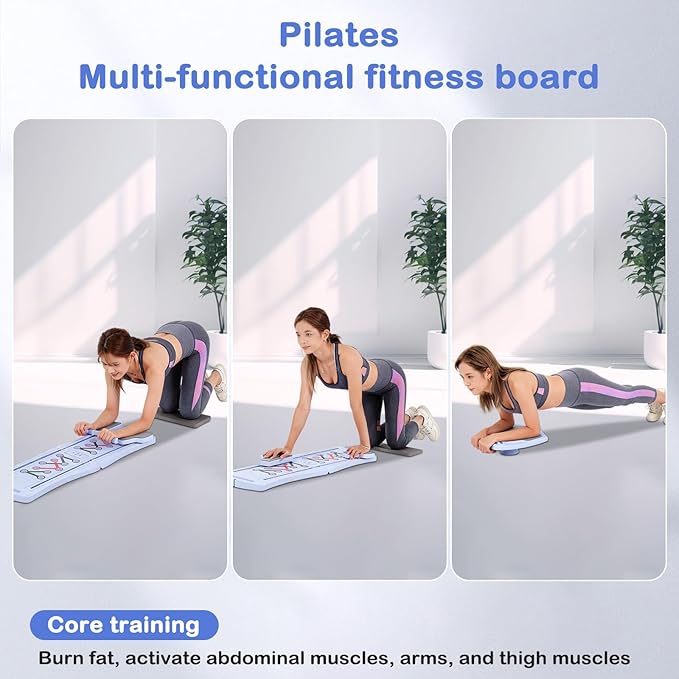 6-in-1 Foldable Pilates Board Reformer Kit, Portable Home Gym Equipment with Resistance Bands, Ab Board, Smart Timer & Phone Holder, Full Body Workout for Women