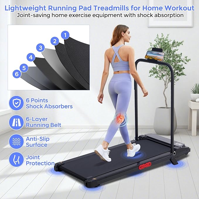 Electric Treadmills for Home with Incline, Walking Pad Treadmill with Handle Bar, 0.6-7.6MPH Portable Small Treadmills with Handles for Home Small Spaces, 3.0HP Walking Pad with Incline and 350LBS
