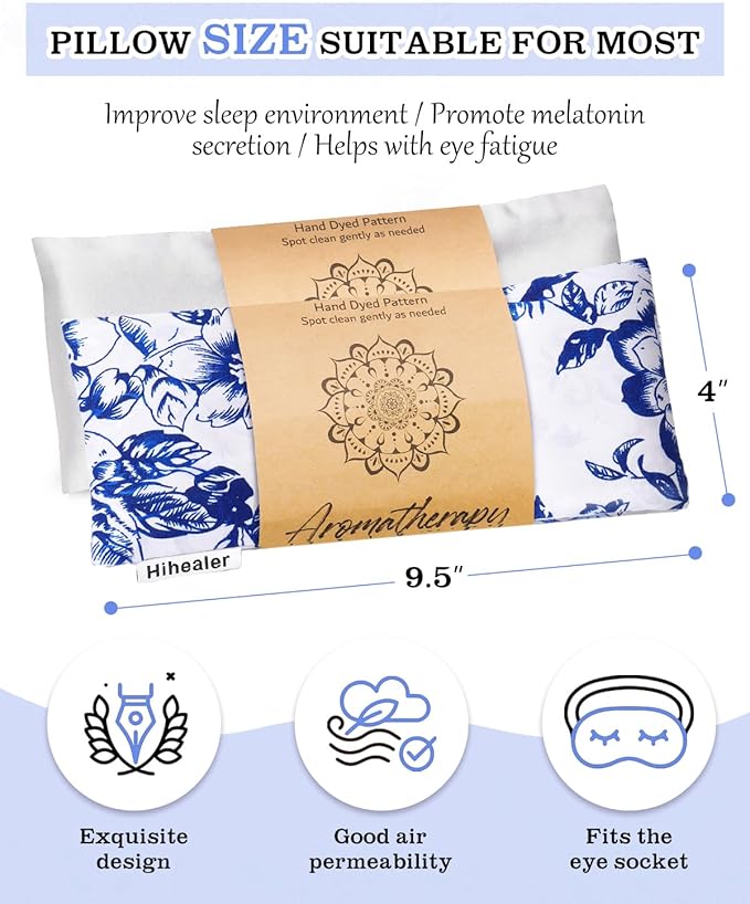 Lavender Eye Pillow for Relaxation, Yoga, Sleep – Weighted Eye Mask for Headache, Sinus, Aromatherapy Moist Heat Compress, Meditation Accessory, Relaxation Gift for Women (Silver)