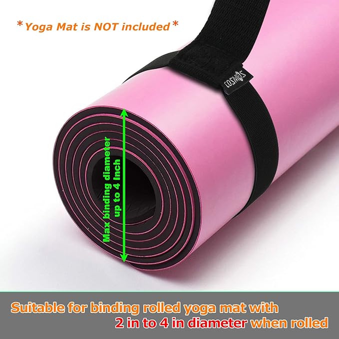 Cosmos Yoga Pilates Mat Strap - Looped Sling/Harness/Carrier Strap with Stretching Band Loops for Pilates, Exercises & Aerobics Mat Carrying - Soft & Durable Cotton, Black