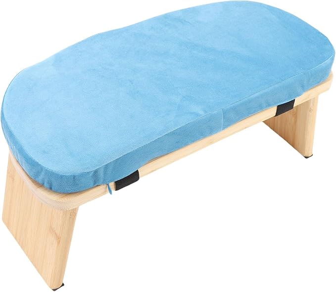 Wooden Meditation Bench, Ergonomic Detachable Meditation Kneeling Stool, Soft Cushion and Carry Bag Stool with Wood Cotton, Ideal for Yoga & Home Practice (Blue)