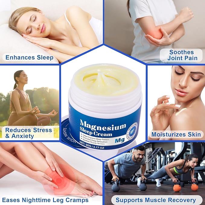 Magnesium Cream - Pure Premium Magnesium Oil for Feet, Nighttime Magnesium Lotion for Restless Legs Muscle Soreness, Promote Relaxation 3.17oz
