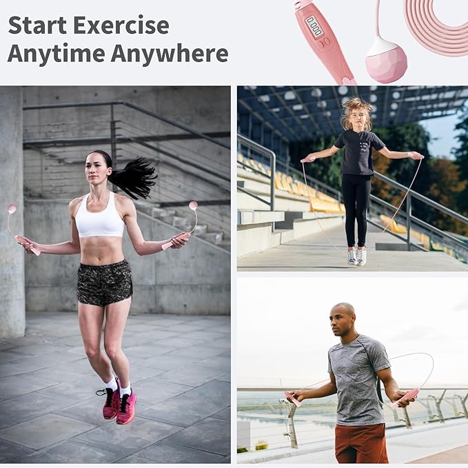 Jump Rope With Counter - Cordless Ropeless Skipping for Fitness Training - Speed Rope With Digital Handle for Exercises - Men, Women and Kids - Wireless Indoor Outdoor