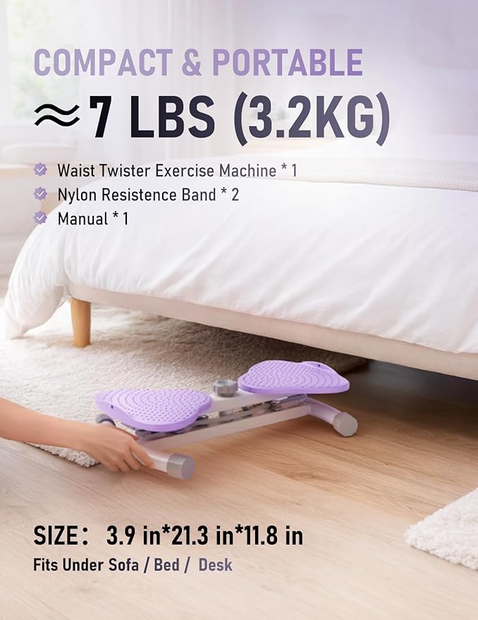 Waist Twister Machine for Body Toning, Fat Burning, Supports 300 lbs, Noiseless, Anti-Slip, Compact Portable for Home, Gym, Apartment, Office