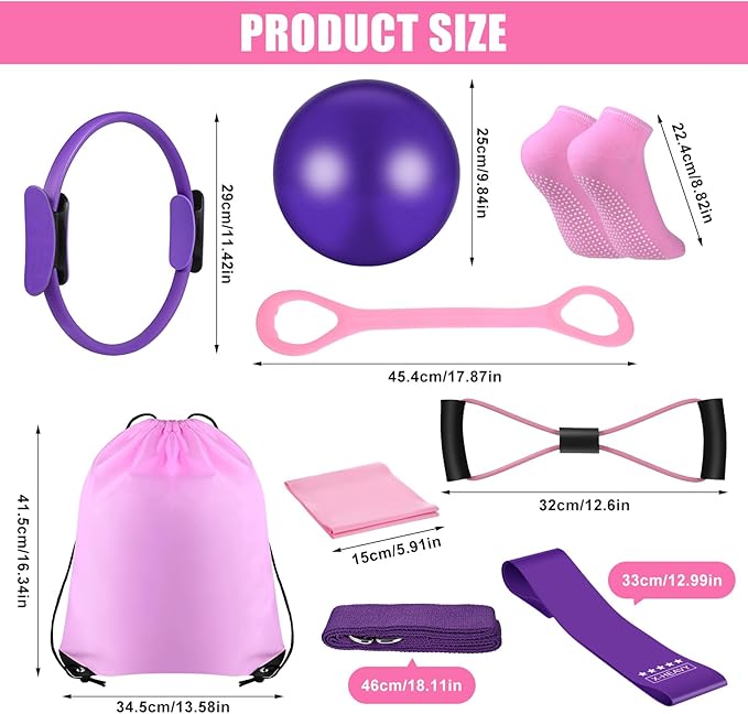21 Pcs Pilates Ring Circle Set - Complete Home Workout Equipment Kit for Women with Resistance Bands, Yoga, Stretching Strap, and Non-Slip Socks